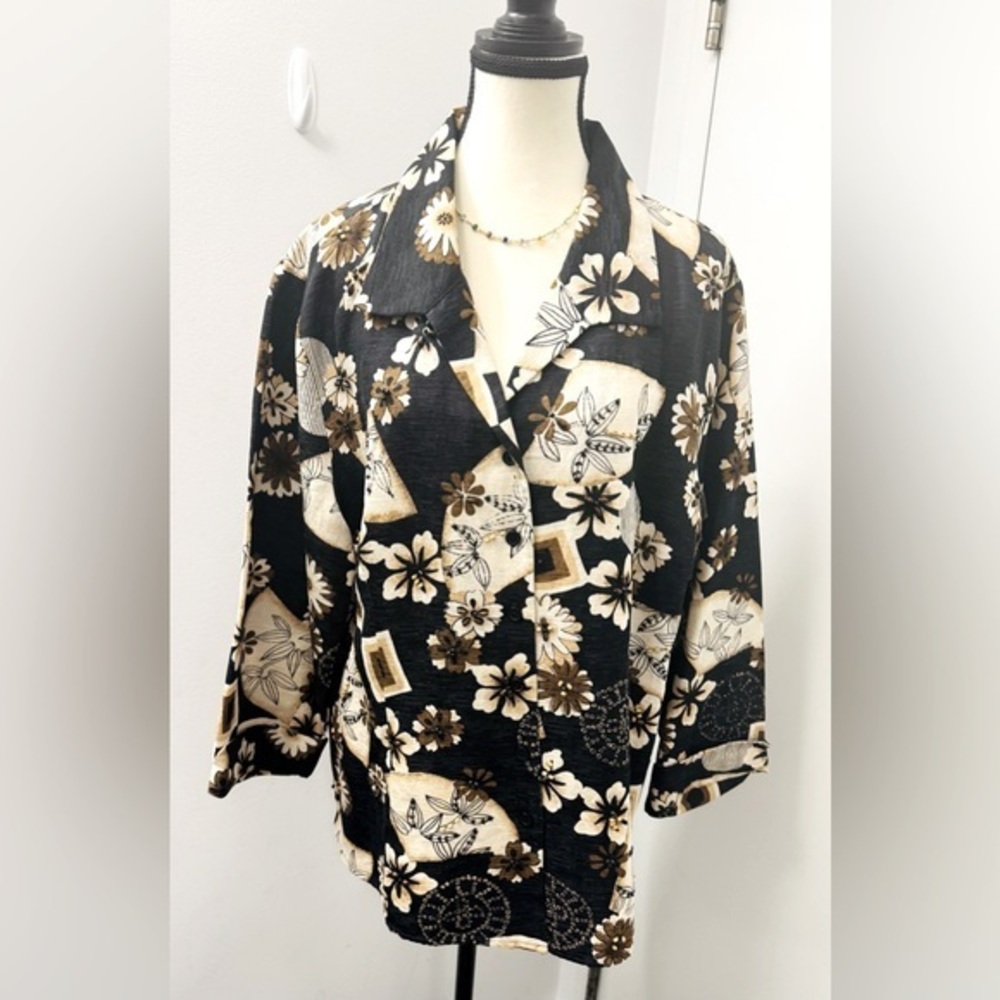 Dress Barn Women's Blouse Button Silk 3/4 Sleeve Top V-Neck Floral Shirt Top 3XL